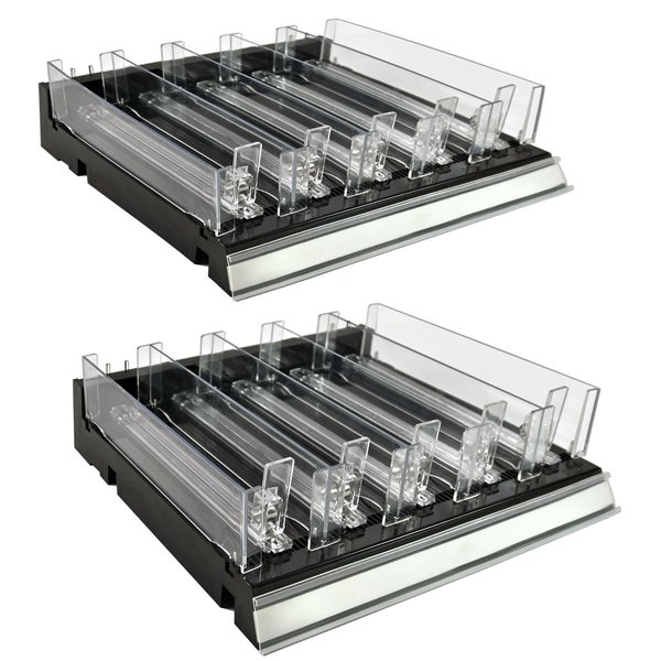 Azar Displays Adjustable Tall Divider Bin Cosmetic Tray w Pushers - Customize Slot Size to Product, Black, 2-Pack 225830-TALL-BLK-2PK